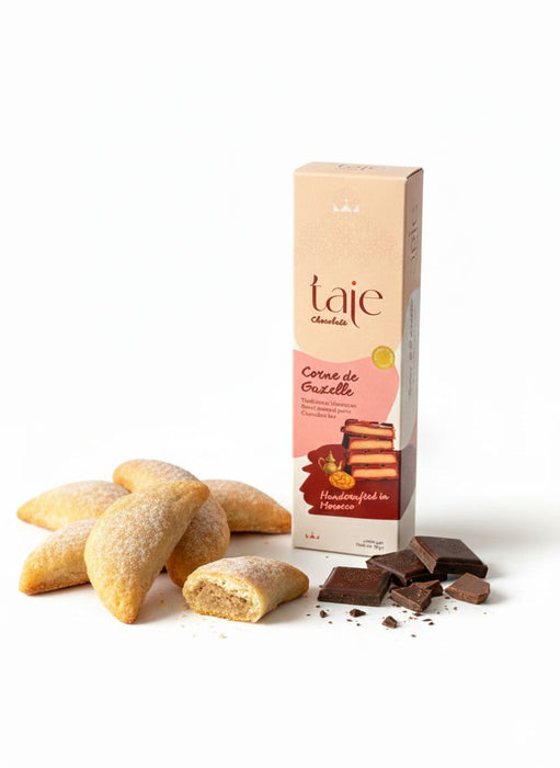 Taje Chocolate Bar – Artisanal Chocolate Filled with Corne de Gazelle – 80 g